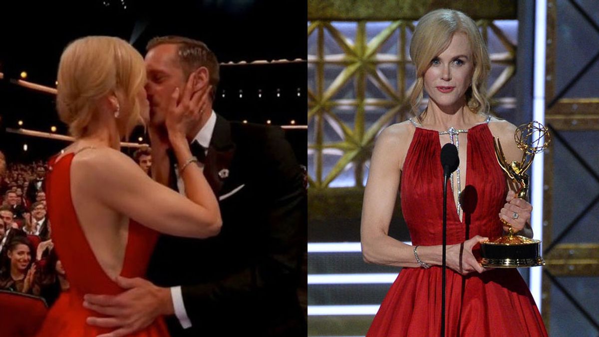 Beso con Alexander Skarsgard ante su marido y discurso contra el maltrato: la gran noche de Nicole Kidman