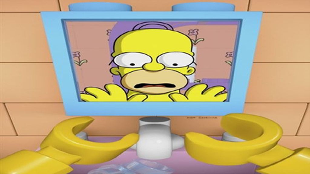 Homer busca cómo escapar del universo de ladrillos en el que se ha despertado