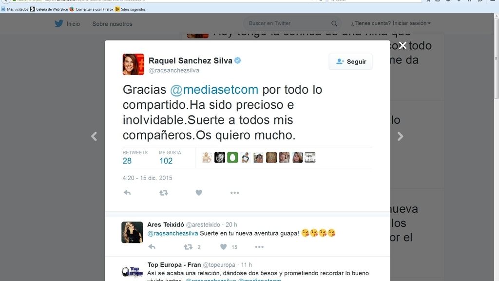 Twitter de Raquel Sánchez Silva