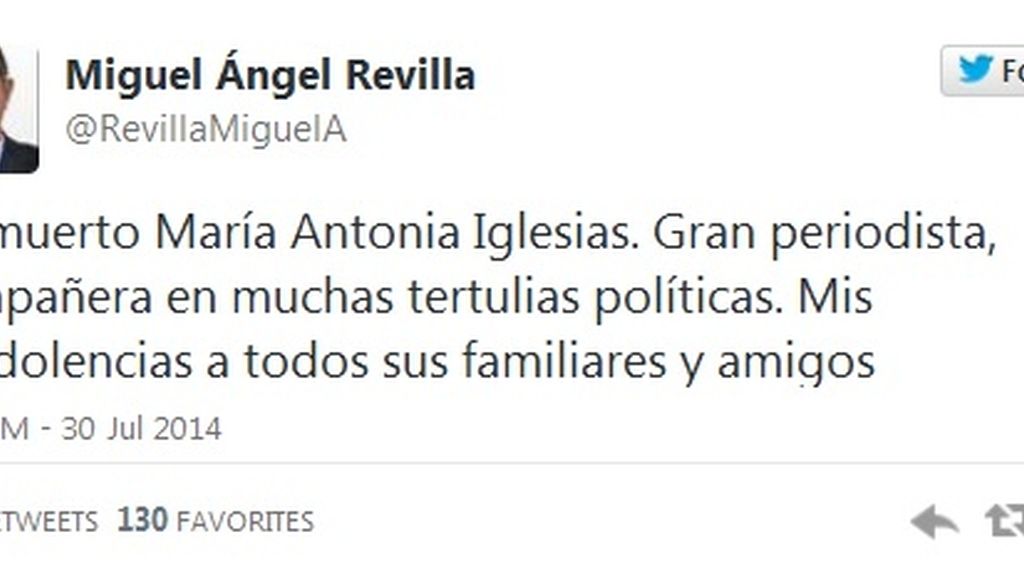 Twitter Miguel Ángel Revilla muerte María Antonia Iglesias