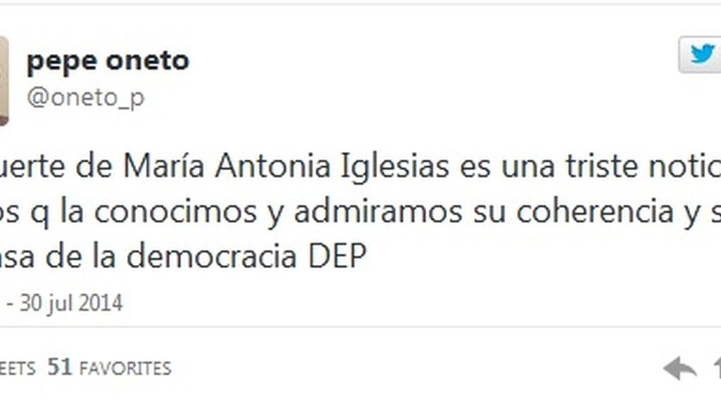 Twitter Pepe Oneto muerte María Antonia Iglesias