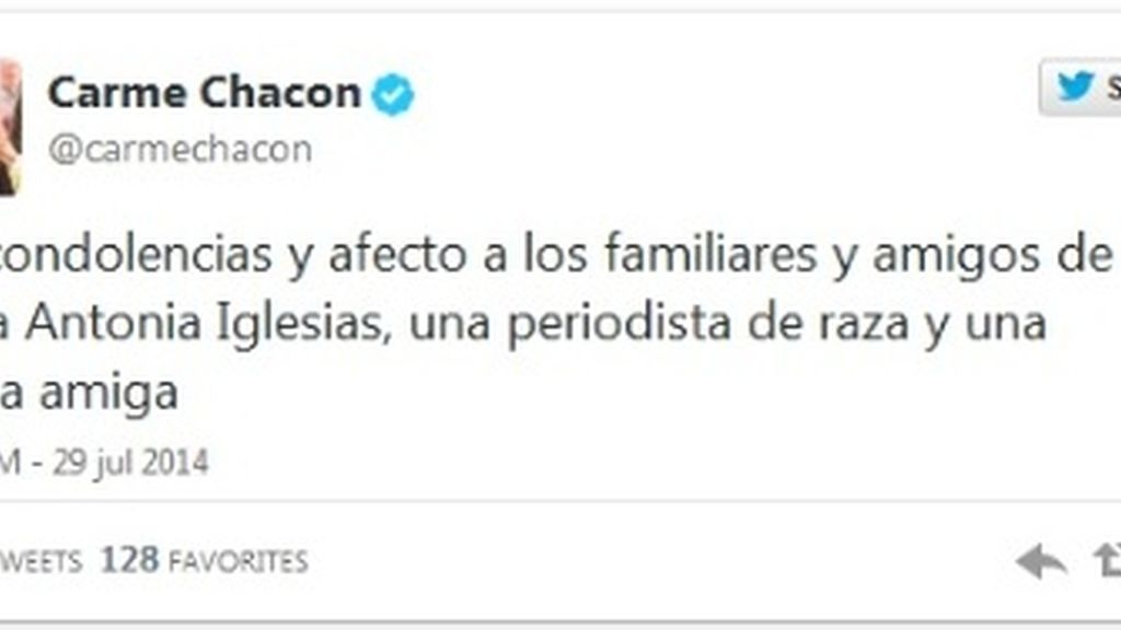 Twitter Carme Chacon muerte María Antonia Iglesias