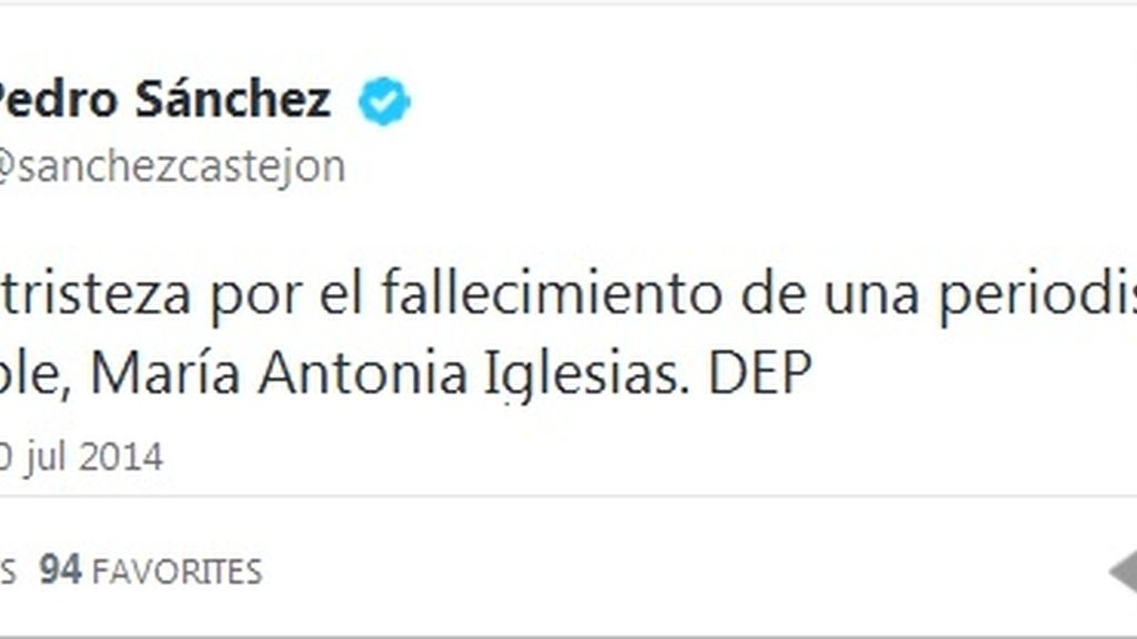 Twitter Pedro Sánchez muerte María Antonia Iglesias