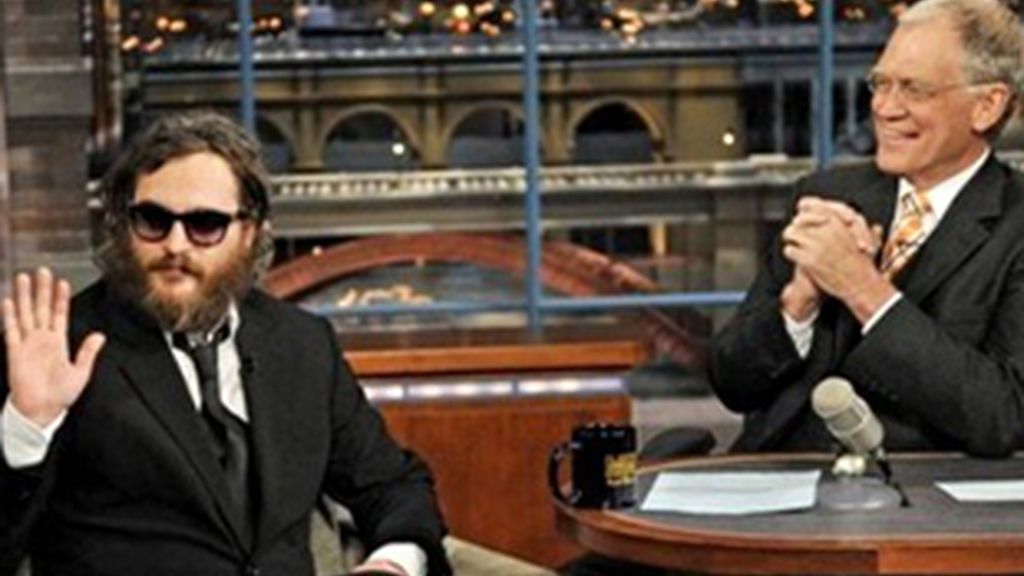 Joaquin Phoenix y David Letterman durante la primera entrevista.