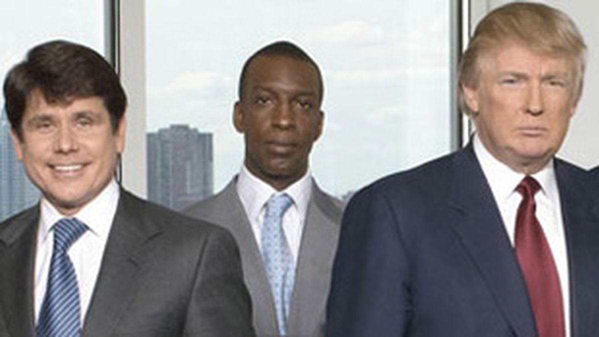 Rod Blagojevich, Michael Johnson  y Donald Trump (de izquierda a derecha).