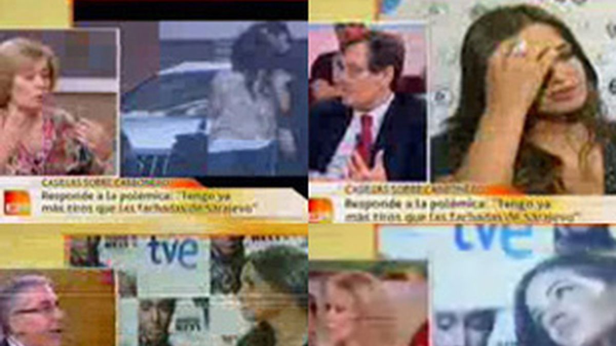 De izquierda a derecha, y de arriba a abajo, Pilar Cernuda, Francisco Marhuenda, Toni Bolaño y Susanna Griso, tertulianos y presentadora de 'Espejo público' (Antena 3).