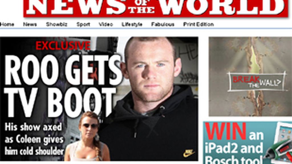El futbolista Wayne Rooney en la edición web de 'News of the World'.