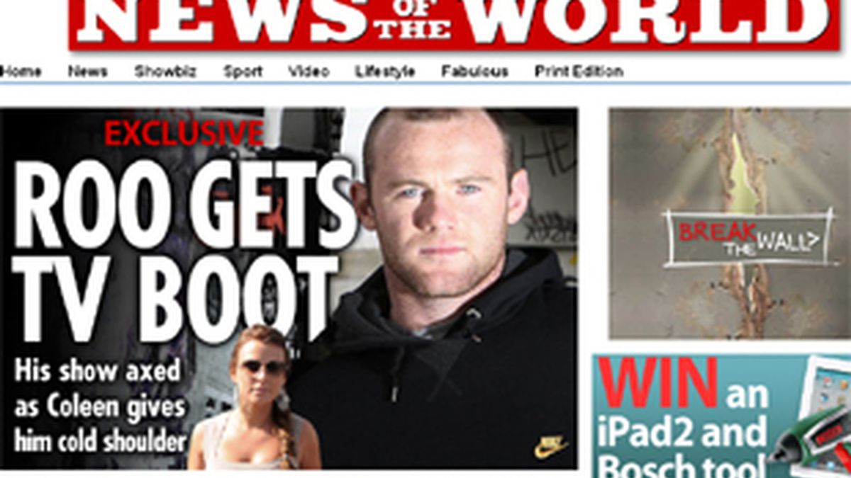 El futbolista Wayne Rooney en la edición web de 'News of the World'.