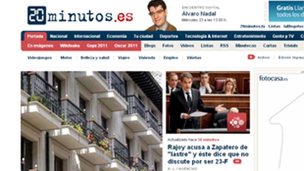 Portada del diario gratuito '20 minutos'.