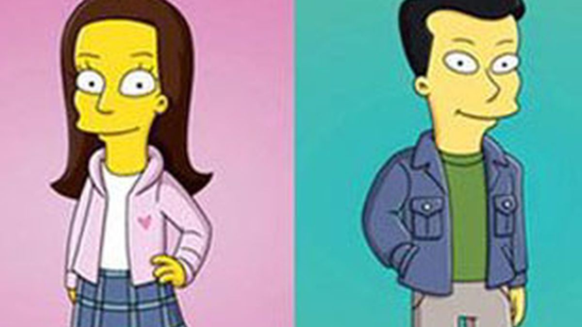 Rachel y Finn, de 'Glee', caracterizados en 'Los Simpsons'.