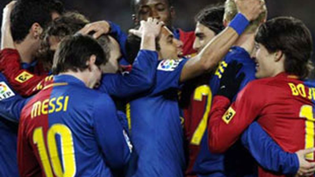 El Barça festeja el pase a la final de la Copa del Rey.