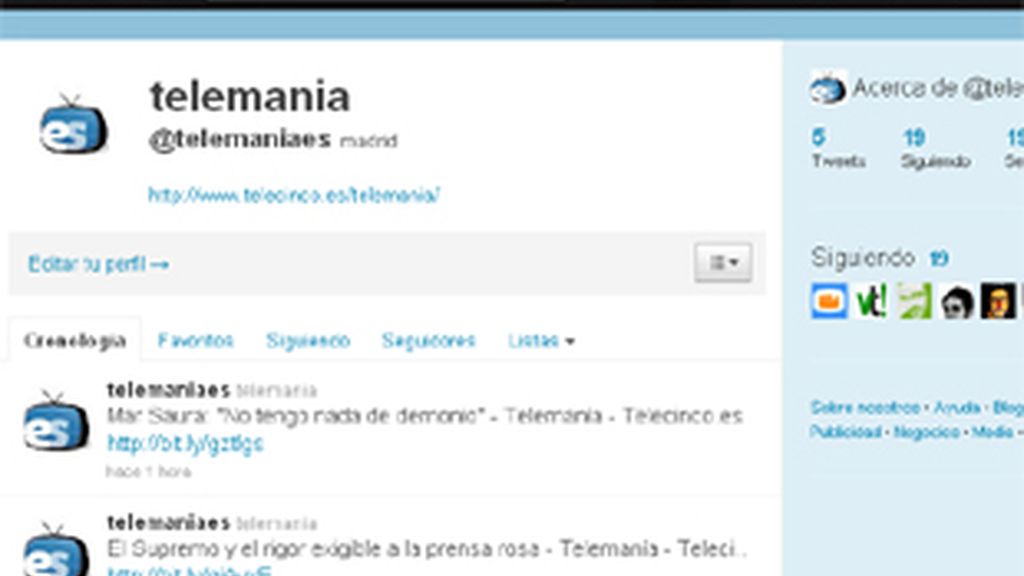 Imagen del perfil de telemania.es en Twitter.