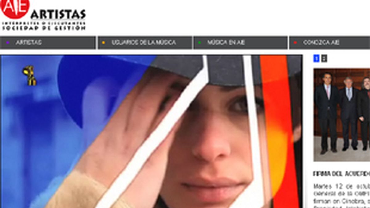Imagen de la web de Artistas Intérpretes o Ejecutantes (AIE).