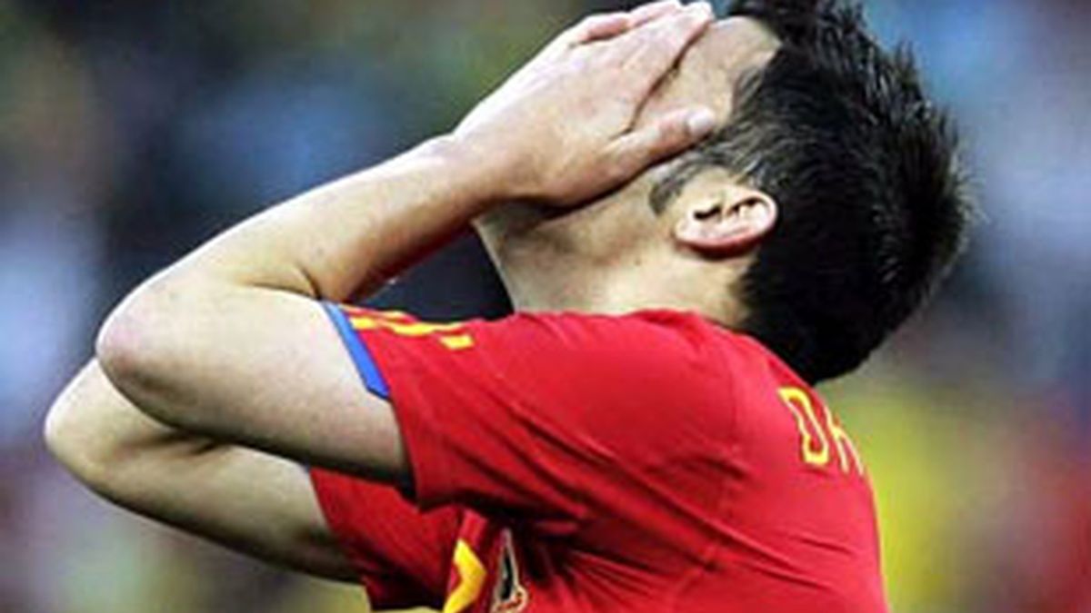 David Villa se lamenta en el España-Suiza de Sudáfrica 2010.