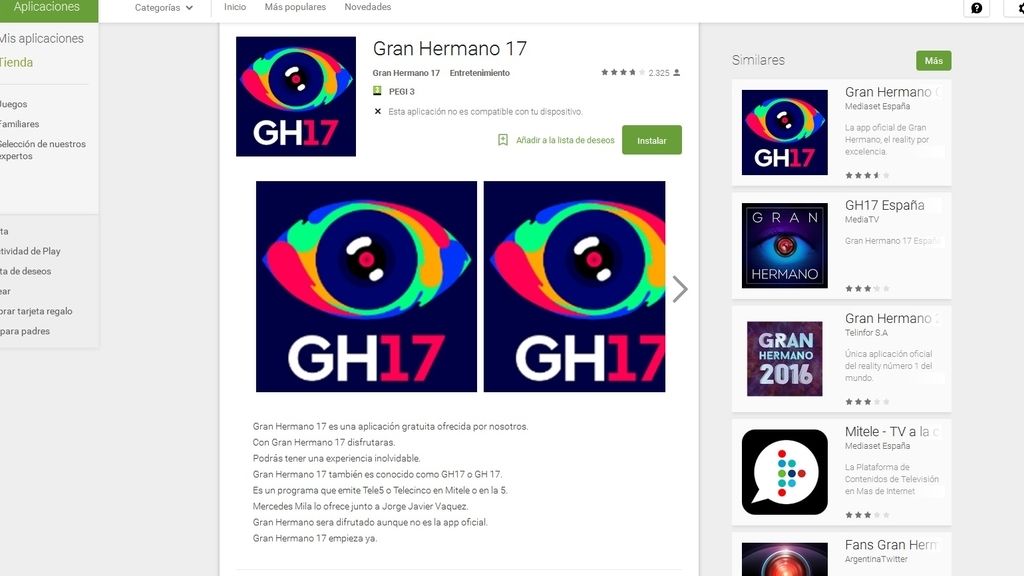 Gran hermano aplicación FALSA