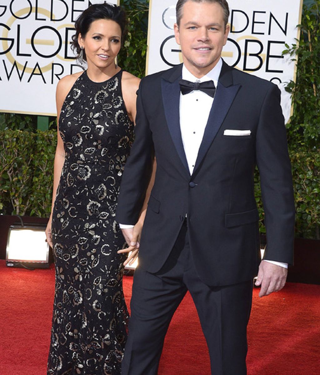 Matt Damon, nominado a mejor actor de miniserie o 'telefilme' por 'Behind the candelabra', y su esposa, Luciana Bozan Barroso