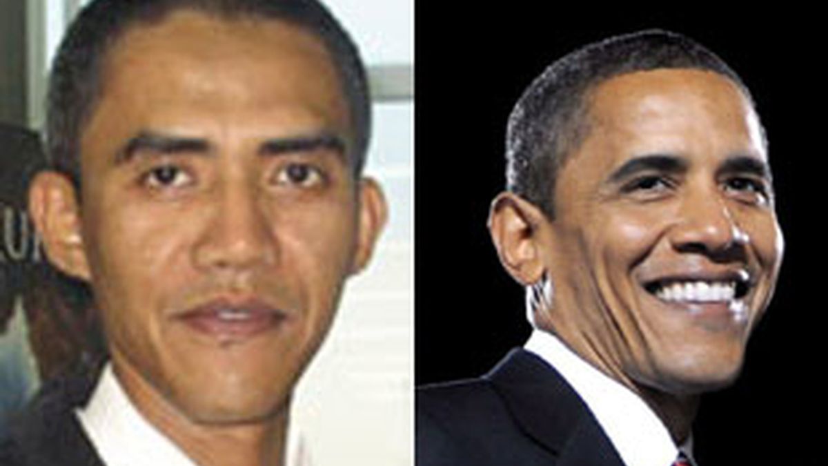 Ilham Anas, el doble indonesio de Barack Obama (a la derecha).