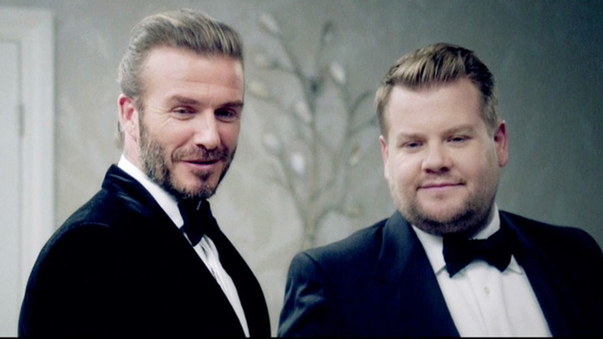 David Beckham y James Corden en el 'sketch' para el papel de James Bond