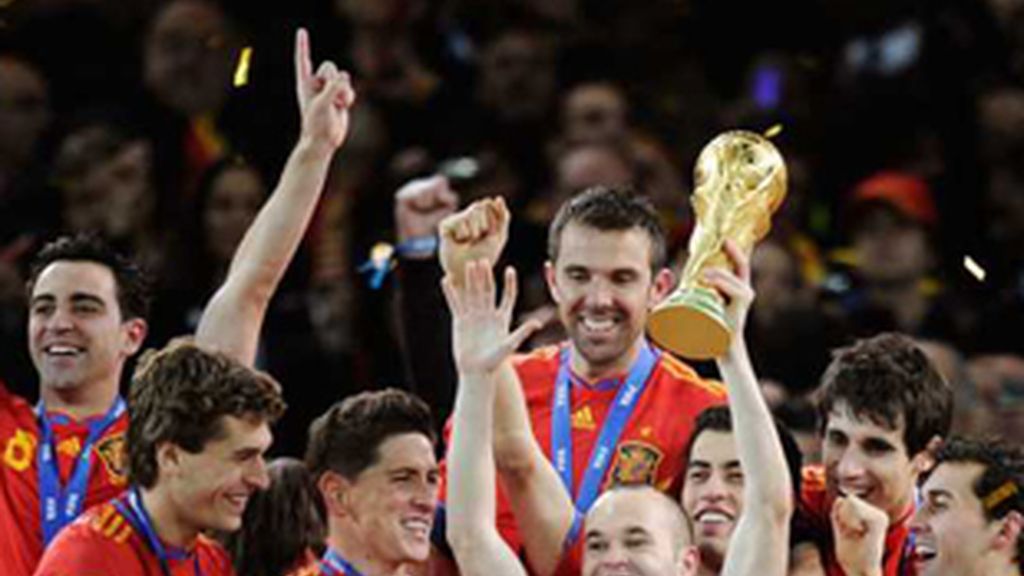 Jugadores de la selección española celebrando la victoria en el Mundial de Sudáfrica.