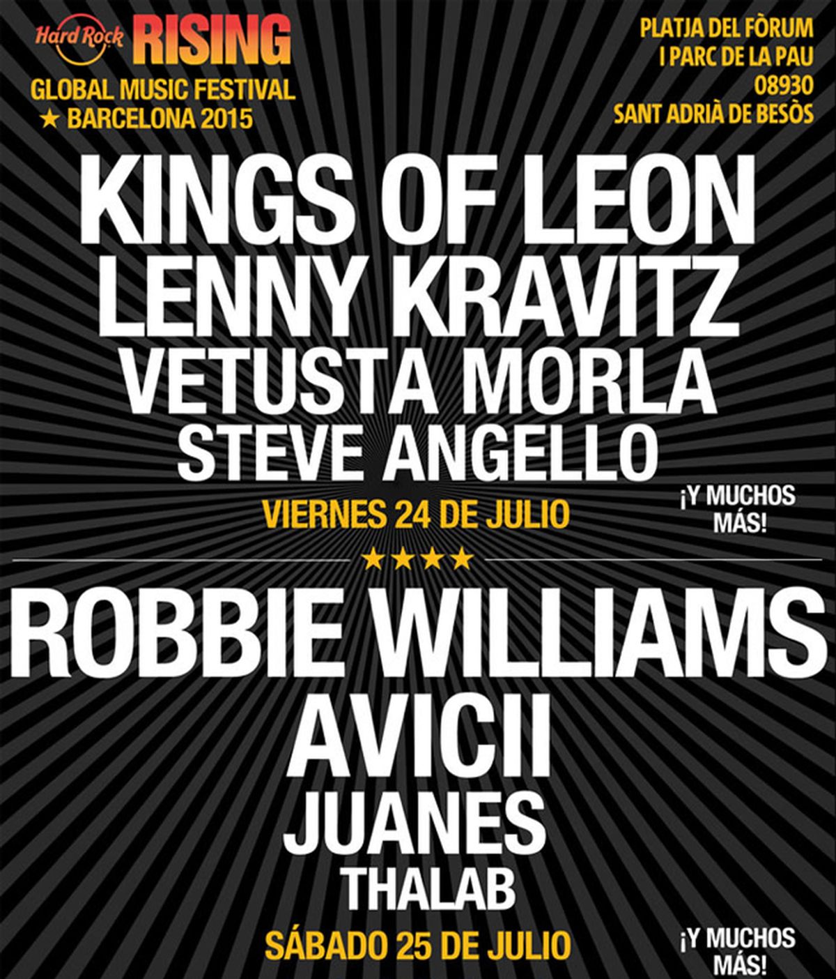 Llega a España el Hard Rock Rising Festival con un cartel que incluye entre otros a Robbie Williams, Lenny Kravitz, Kings of Leon y Avicii