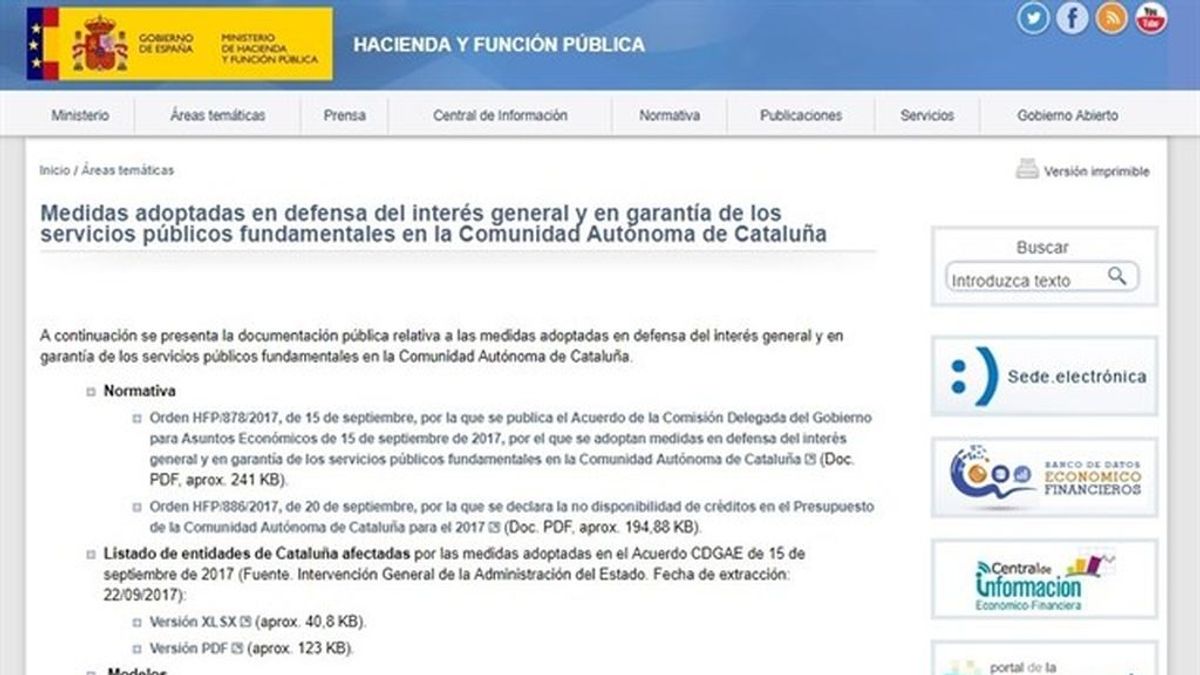 Hacienda lanza una web y un correo electrónico sobre los controles a Cataluña ante el referéndum