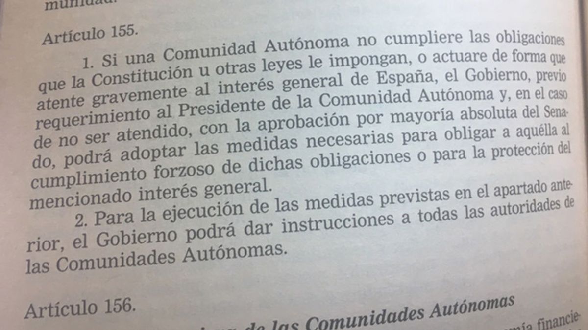 ¿Qué dice el artículo 155 de la Constitución Española?