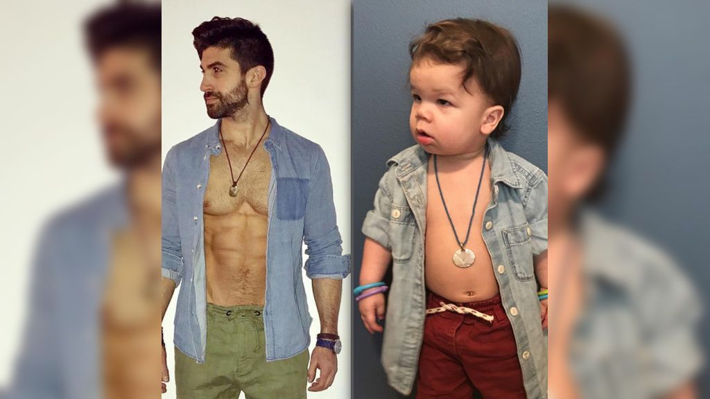 El modelo Aristotle Polites presume de sobrino en las redes con unos divertidos poses