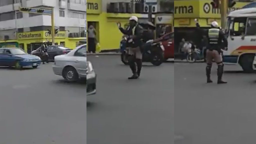 Un policía dirige el tráfico con mucho ritmo y conquista a la Red