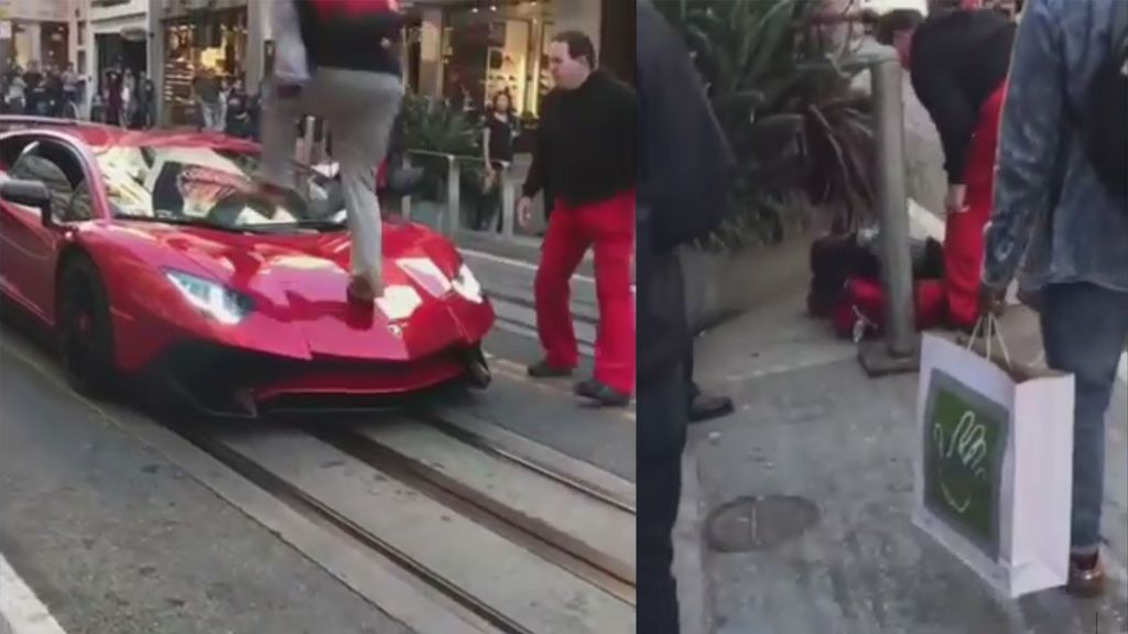 Así responde el dueño de un Lamborghini ante un hombre que pasa corriendo por encima de su coche
