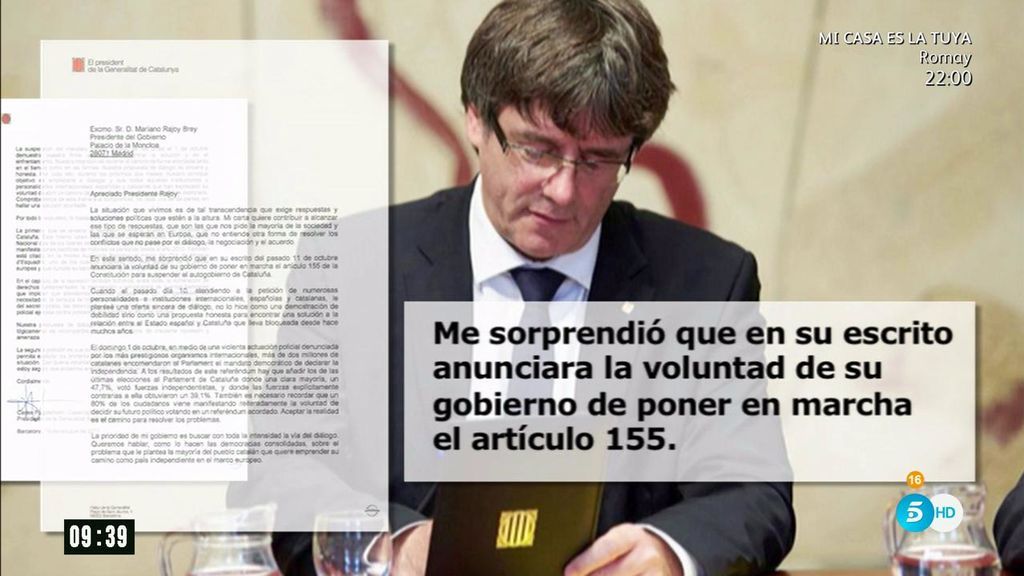 La carta de Puigdemont a Rajoy en la que no aclara si proclamó la independencia y le pide diálogo