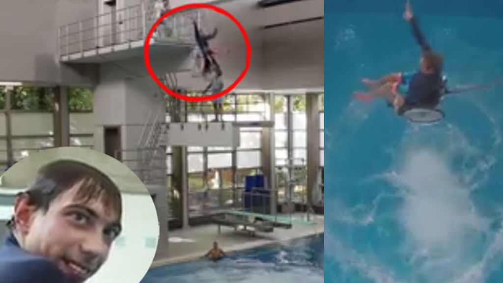 Un joven discapacitado cumple su sueño: En silla de ruedas a la piscina desde los 7 metros