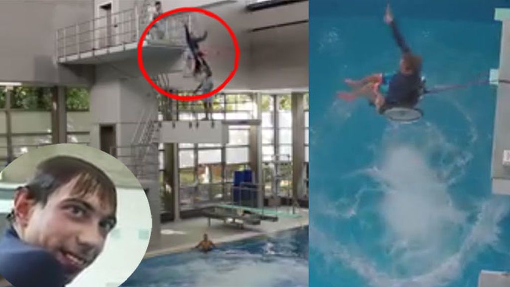 Un joven discapacitado cumple su sueño: En silla de ruedas a la piscina desde los 7 metros