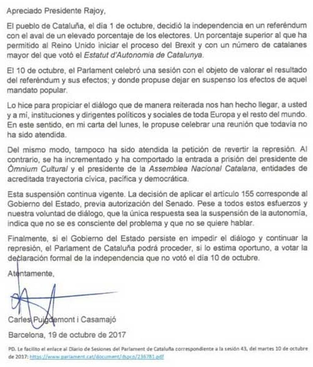 Carta de Puigdemont