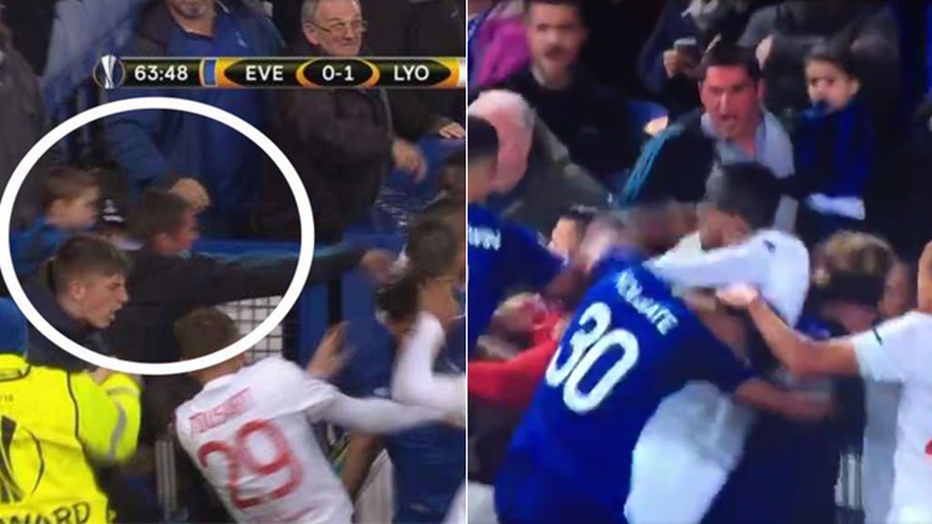 ¡Lamentable! Un aficionado del Lyon intenta agredir a jugadores del Lyon ¡con su hijo menor en brazos!