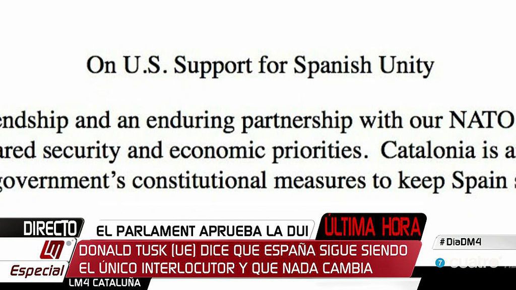 EEUU dice que Cataluña es parte integral de España y apoya las medidas del Gobierno por la unidad