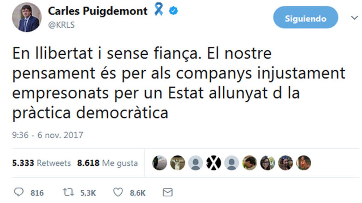 Carles Puigdemont: " En libertad y sin fianza”