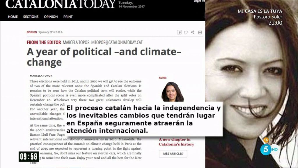 Los artículos a favor de la independencia de la esposa de Puigdemont en 'Catalonia Today'