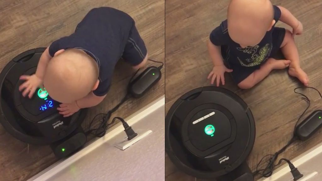 Un bebé de un año, un robot aspiradora y una 'aterradora' reacción