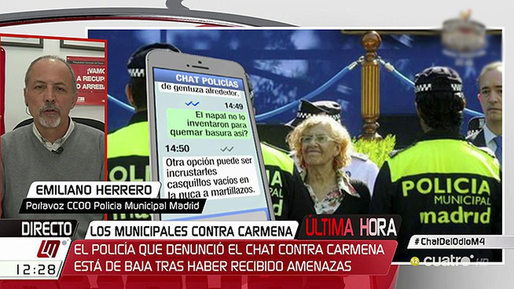 E. Herrero (portavoz  CCOO Policía Municipal Madrid) afirma que el agente que denunció el chat contra Carmena "va a peor"