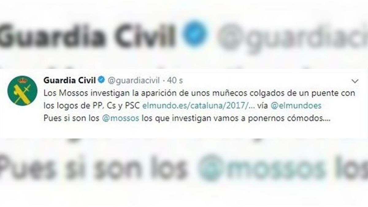 La Guardia Civil se disculpa por un tuit en que duda de la celeridad de Mossos con una investigación