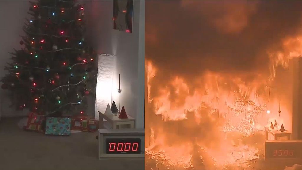 Un infierno en 40 segundos; el tiempo en el que arde un árbol de Navidad