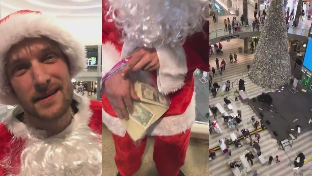 Un Papa Noel real: regala dinero a las personas que están en un centro comercial