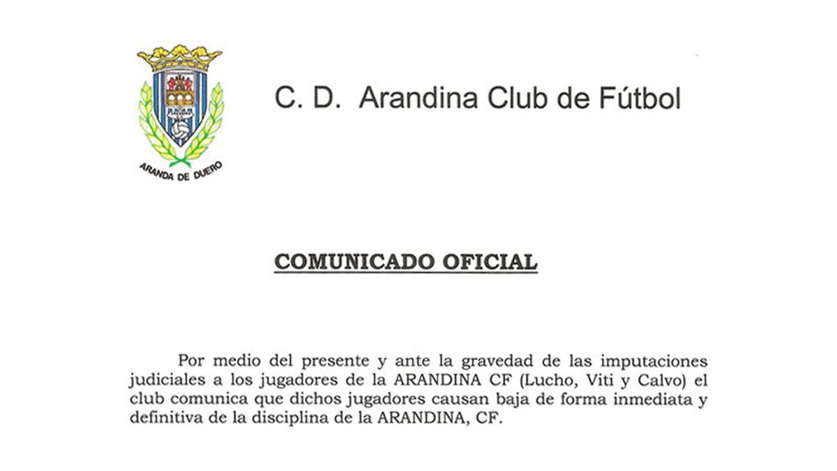 La Arandina comunica que sus tres futbolistas detenidos por presuntos abusos causan baja del equipo