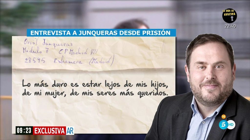 'AR' entrevista a Junqueras desde la cárcel: "Quiero a mi familia, trabajo y soy honrado"