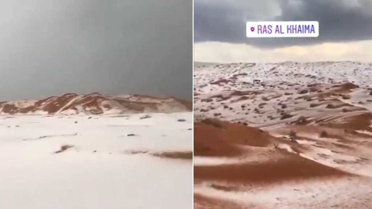 Granizada en el desierto: un temporal deja las dunas completamente blancas
