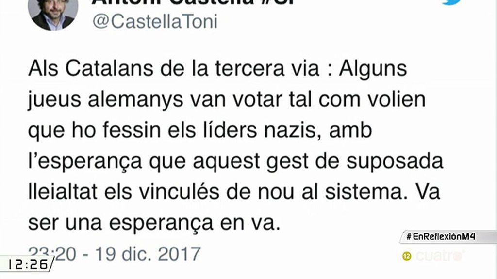 Antonio Castella (ERC) compara a los “catalanes de la tercera vía” con judíos pronazis