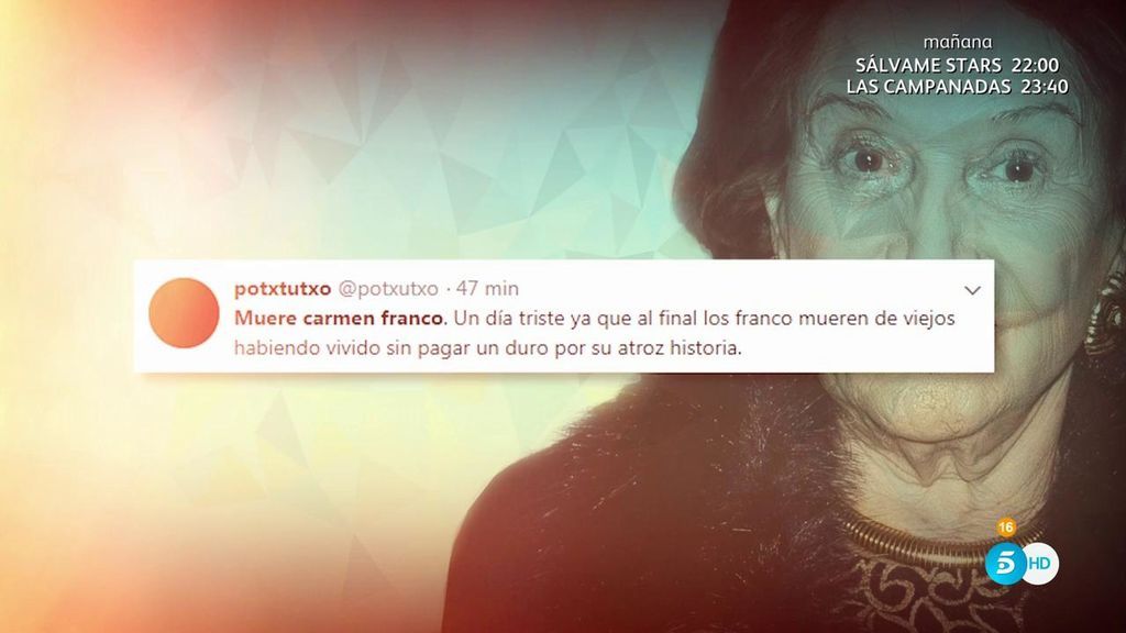 Las redes arremeten  contra la figura de Carmen Franco y aplauden su muerte