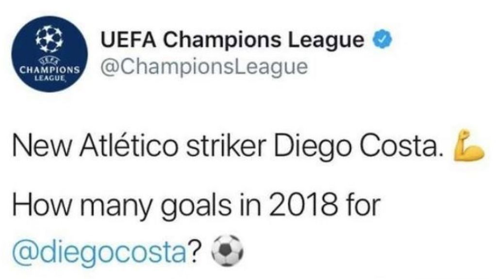 El tuit sobre Diego Costa que la cuenta oficial de la UEFA ha eliminado