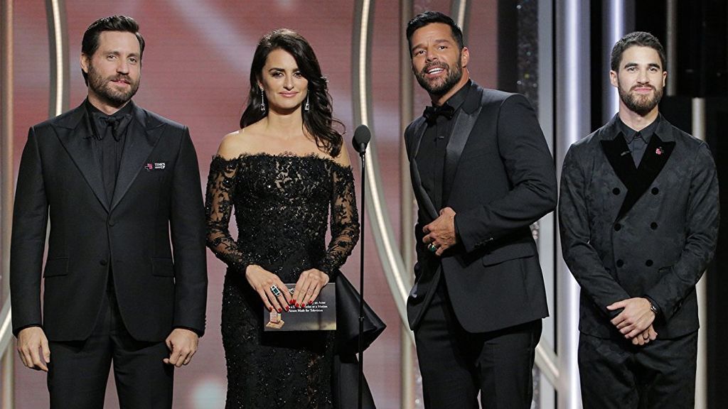 Edgar Ramirez, Penélope Cruz, Ricky Martin y Darren Criss, en la 75º edición de los Globos de oro.