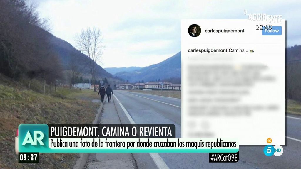 Puigdemont cuelga una imagen de dos personas caminando en la frontera entre Francia y España